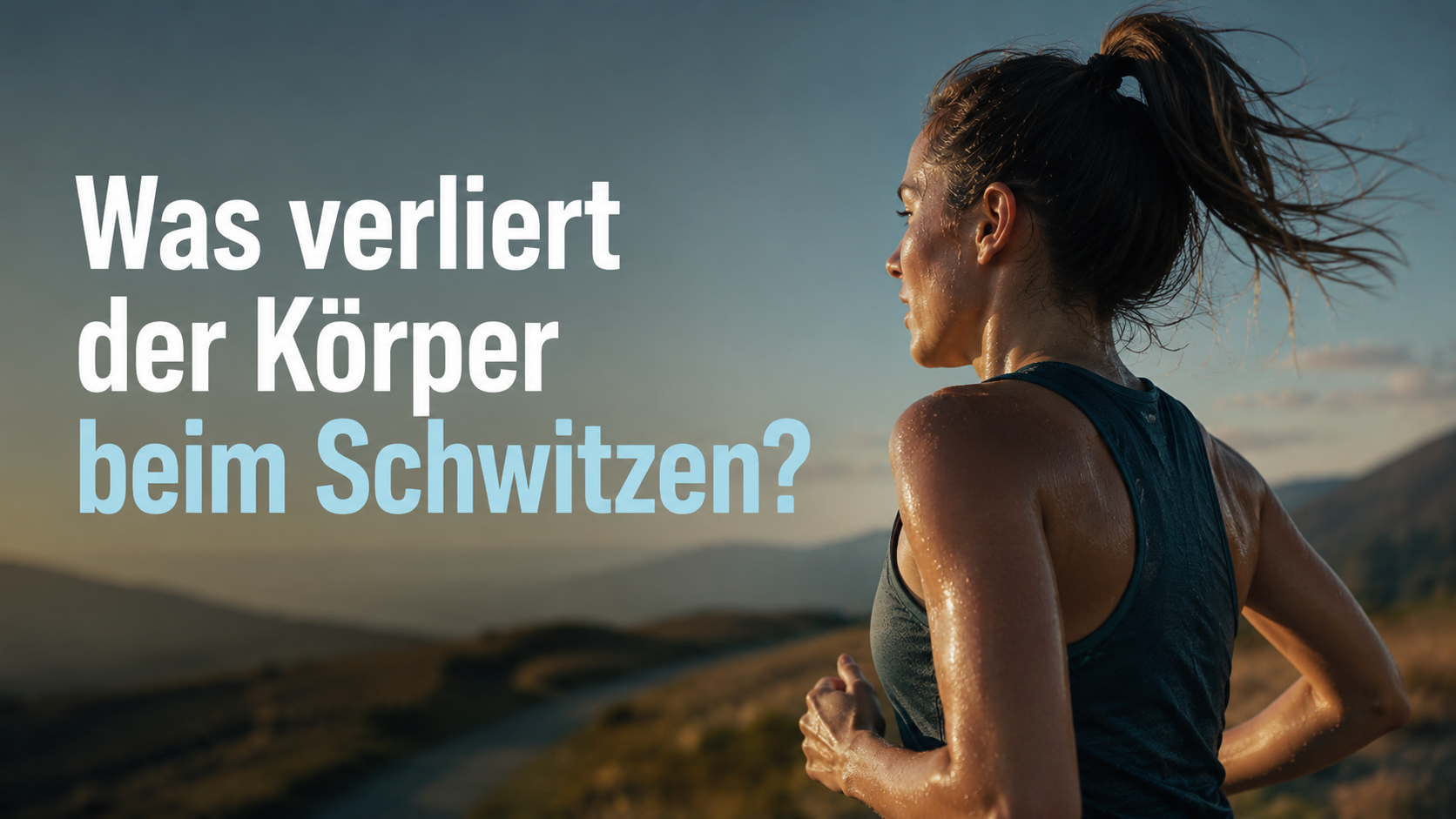 Laufende Frau in einer Outdoor-Landschaft als Titelbild zum Thema Flüssigkeits- und Elektrolytverlust beim Schwitzen